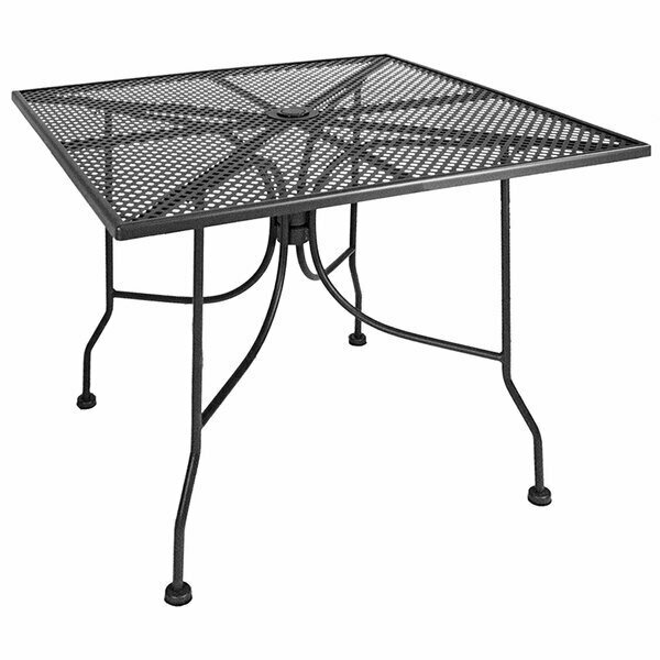 American Tables & Seating 36'' Square Dark Grey Metal Mesh Outdoor Table with Umbrella Hole 132ATSALM363